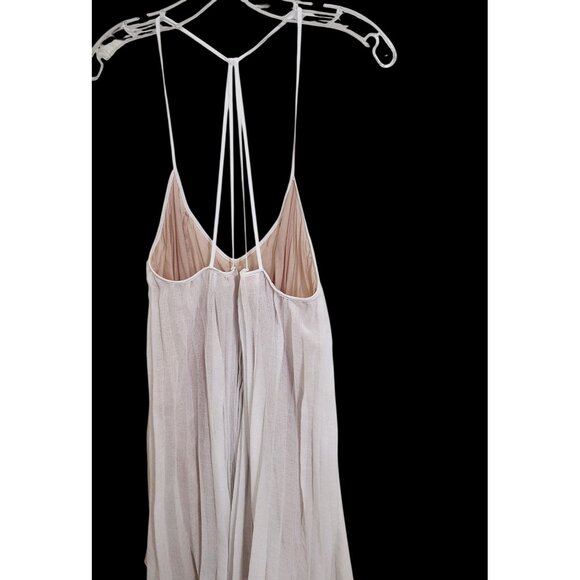 BCBG Max Azria White Pleated Sleeveless Dress With Sheer Overlay & Strappy Back - Picture 3 of 4